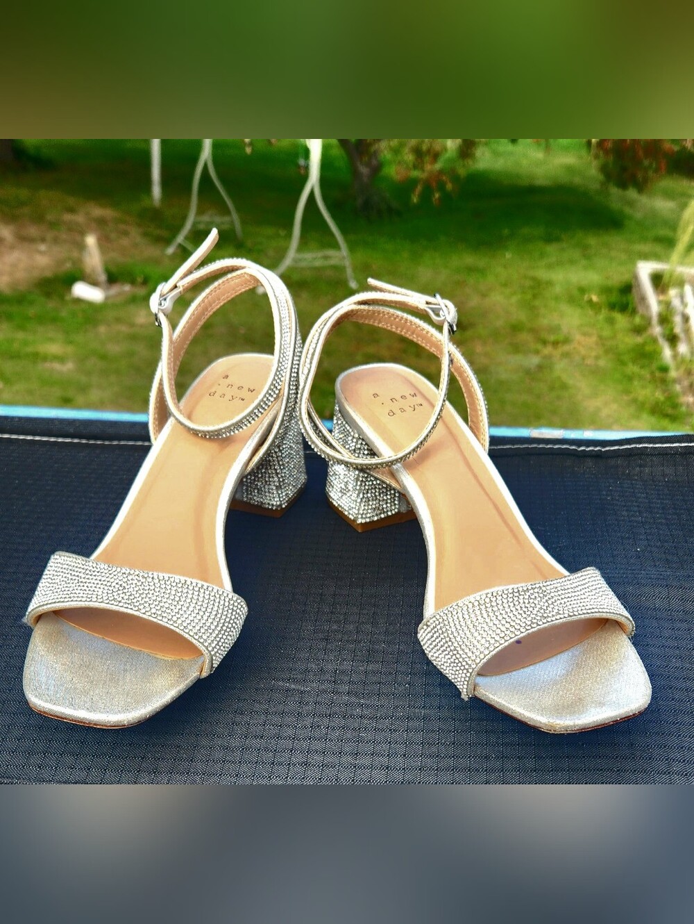 A New Day Silver crystal-embellished Shannon Heels Size 8